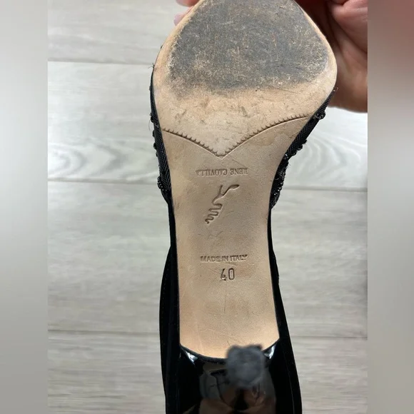 Rene Caovilla Black Sequin Pointed Toe Low Heels - Picture 6 of 13